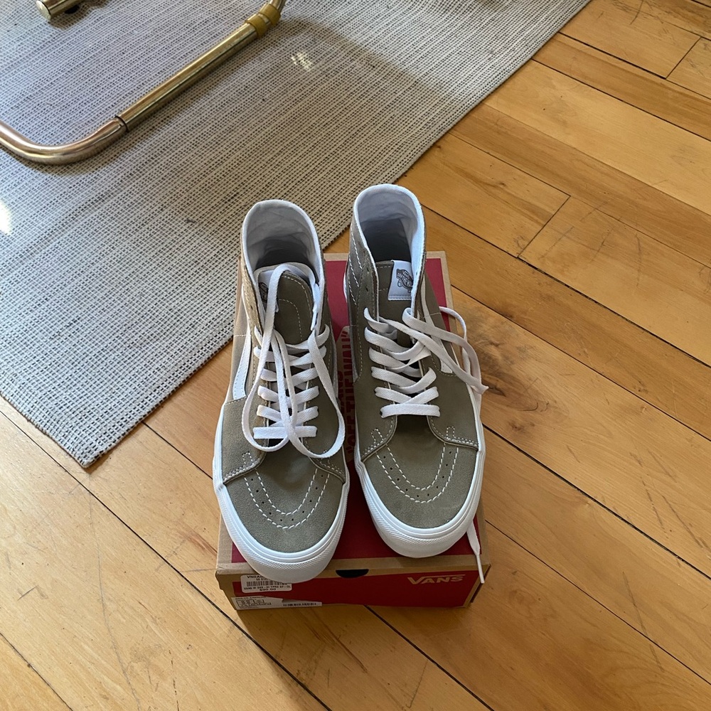 Vans Sk8-Hi Platform Sneakers in Olive and White - Picture 4 of 9